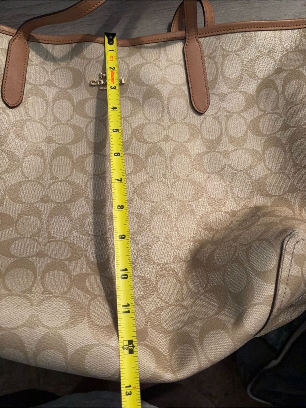 SUMMER SALE! Coach Cream Signature Tote with Tan Leather Trim - Picture 14 of 15